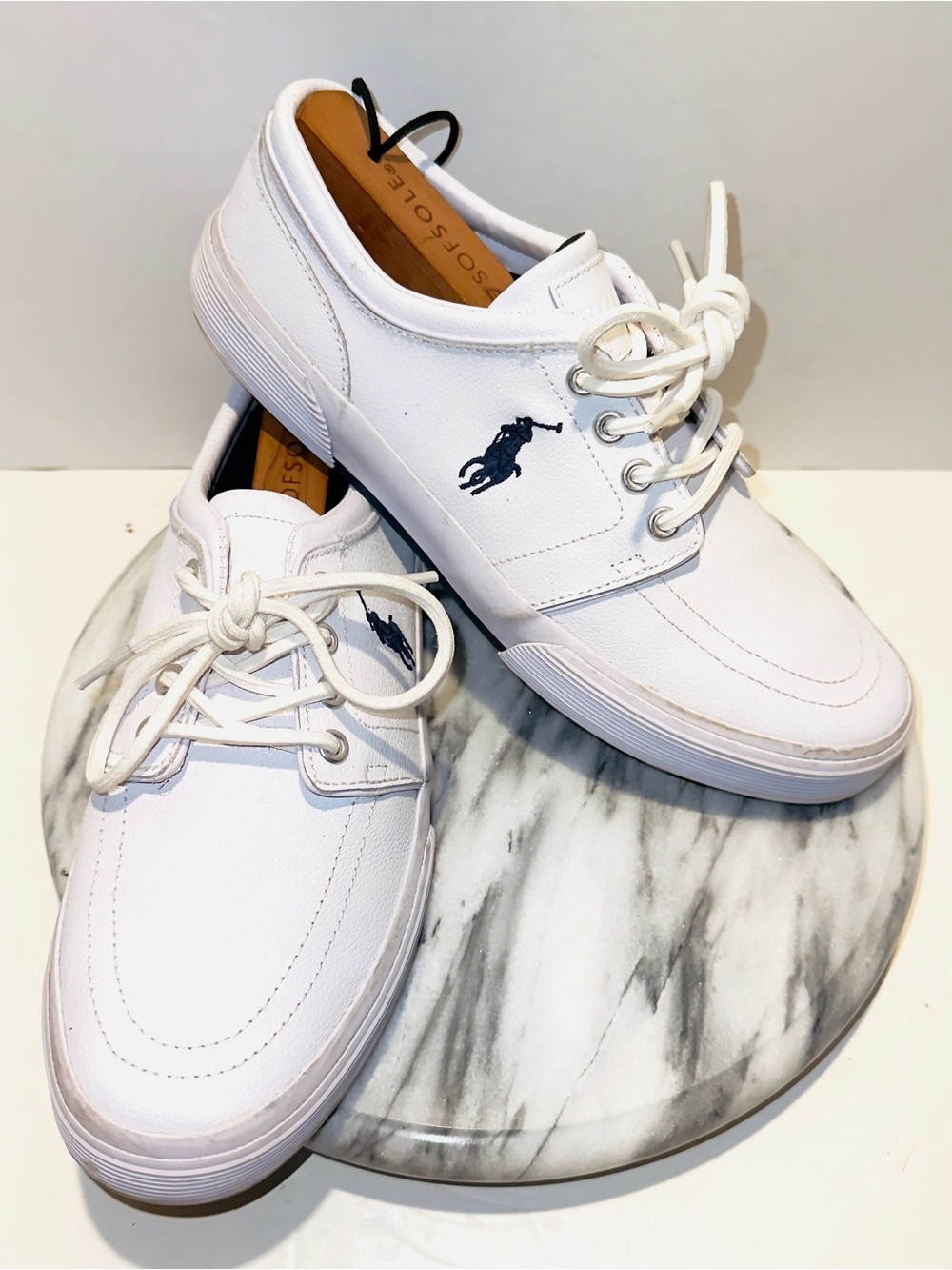 Sporty Preppy Polo Ralph Lauren Faxon Low White Leather Sneakers Men’s 8.5
